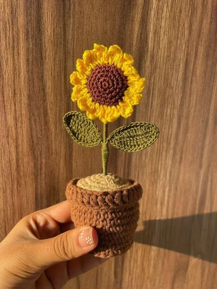 Handmade Crochet Sunflower in a Pot