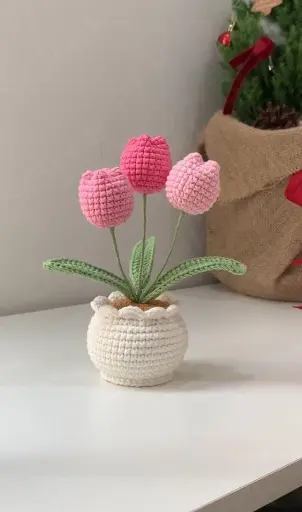 Handmade Crochet Tulip Bouquet in a Pot