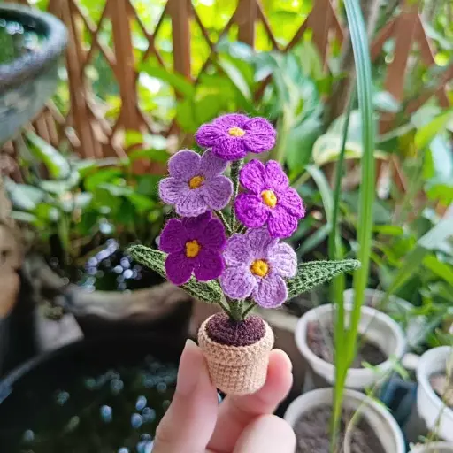 Handmade Crochet Violet Flower Pot